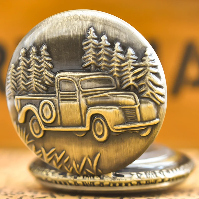 Vintage Bronze Clamshell Vintage Car Cameo Necklace Quartz Pocket Watch Gifts Are Common For Male And Female Students