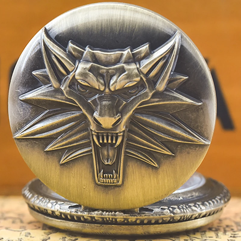 Retro Charm Neutral Fashion Handsome Wolf Head Carving Quartz Pocket Watch Steampunk Men's and Women's Necklace Pendant Gift