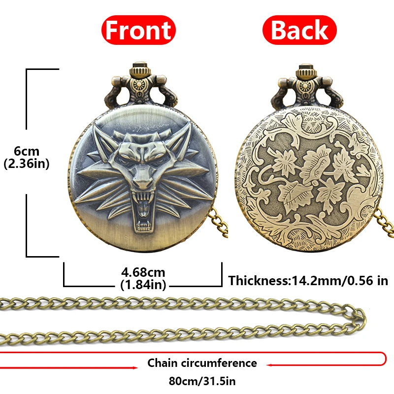 Retro Charm Neutral Fashion Handsome Wolf Head Carving Quartz Pocket Watch Steampunk Men's and Women's Necklace Pendant Gift
