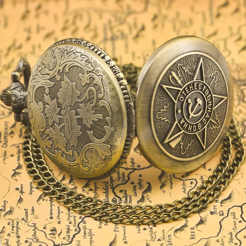 Retro Charm Neutral Fashion Soviet Arabic Numerals Literal Quartz Steampunk Pocket Watch Men's and Women's Necklace Pendant Gift