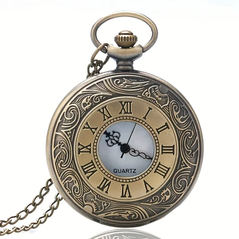 Vintage Bronze Necklace Pendant Quartz Pocket Watch, Birthday Jewelry Gift For Friends