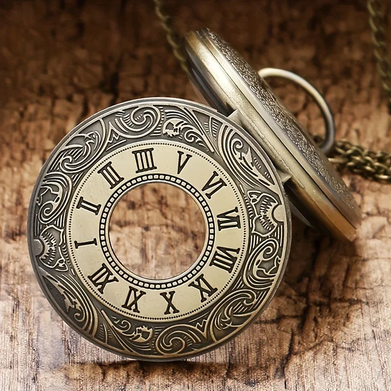 Vintage Bronze Necklace Pendant Quartz Pocket Watch, Birthday Jewelry Gift For Friends