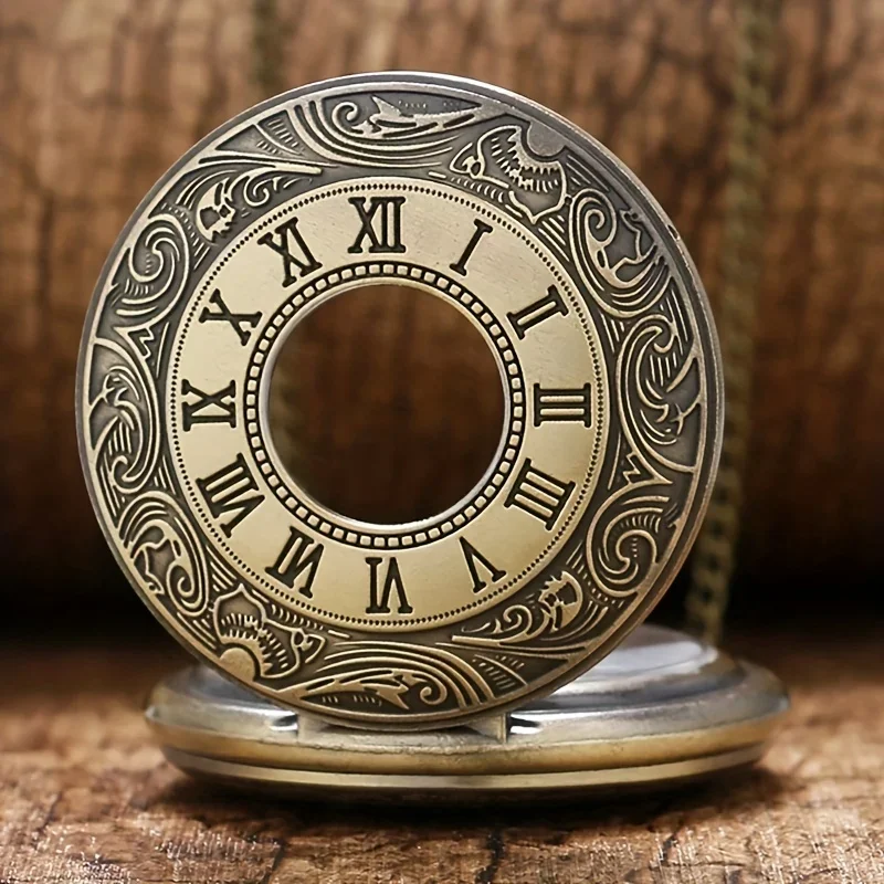 Vintage Bronze Necklace Pendant Quartz Pocket Watch, Birthday Jewelry Gift For Friends