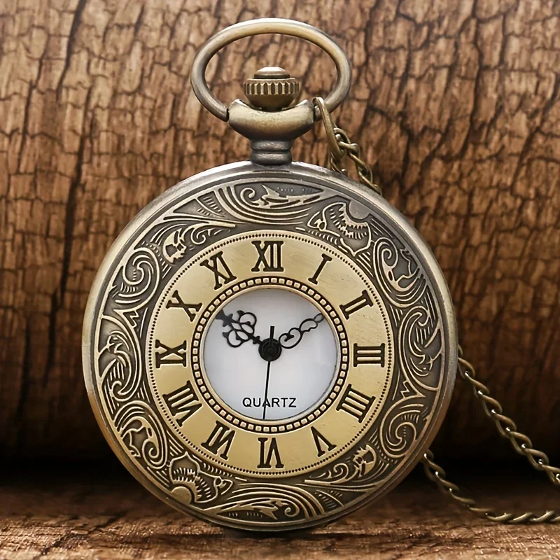 Vintage Bronze Necklace Pendant Quartz Pocket Watch, Birthday Jewelry Gift For Friends