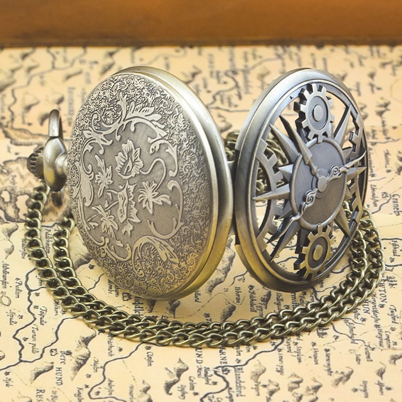 Retro Charm Neutral Fashion Hollow Carving Quartz Steampunk Pocket Watch Women's and Men's Necklace Pendant Gift