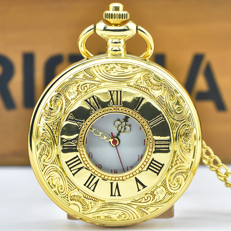 Retro Charm Neutral Fashion Hollow Roman Digital Carving Quartz Pocket Watch Steampunk Men's and Women's Necklace Pendant Gift