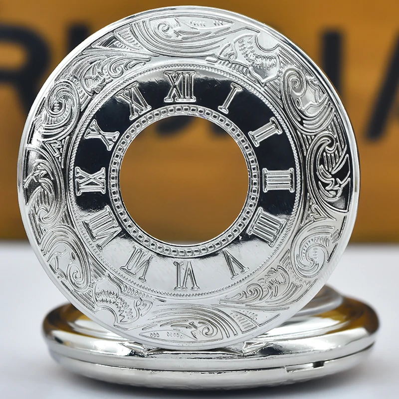 Retro Charm Neutral Fashion Hollow Roman Digital Carving Quartz Pocket Watch Steampunk Men's and Women's Necklace Pendant Gift