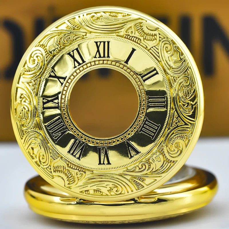Retro Charm Neutral Fashion Hollow Roman Digital Carving Quartz Pocket Watch Steampunk Men's and Women's Necklace Pendant Gift