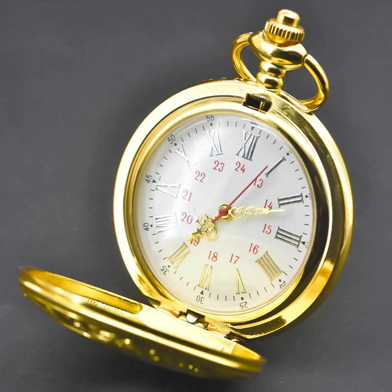 Retro Charm Neutral Fashion Hollow Roman Digital Carving Quartz Pocket Watch Steampunk Men's and Women's Necklace Pendant Gift