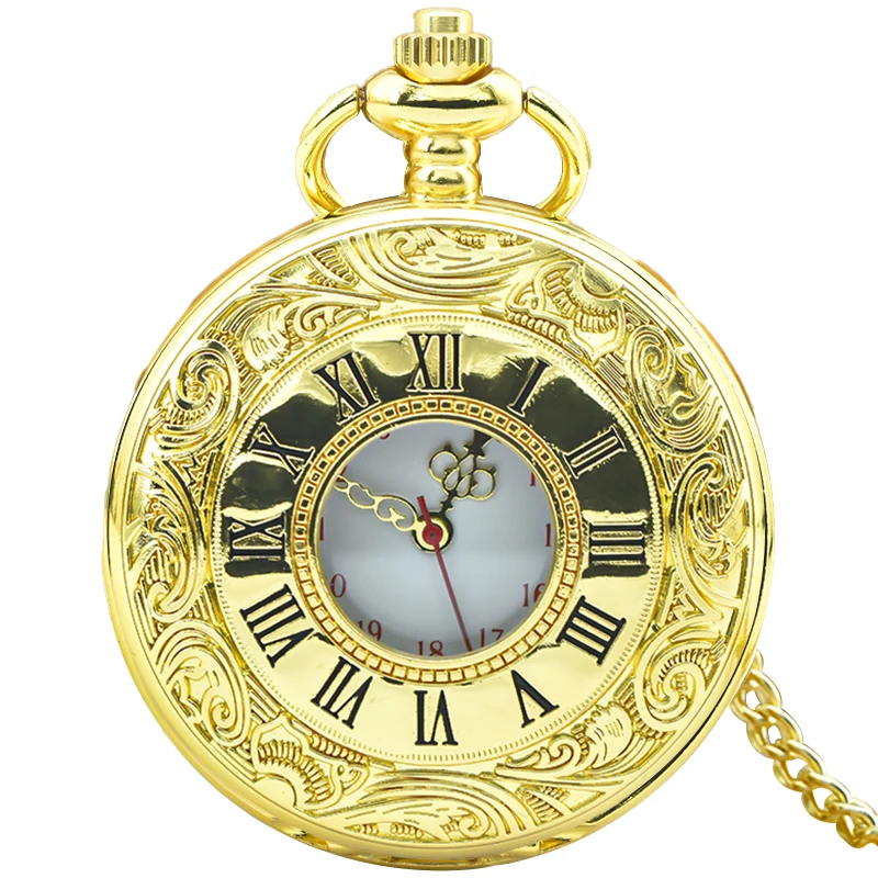 Retro Charm Neutral Fashion Hollow Roman Digital Carving Quartz Pocket Watch Steampunk Men's and Women's Necklace Pendant Gift