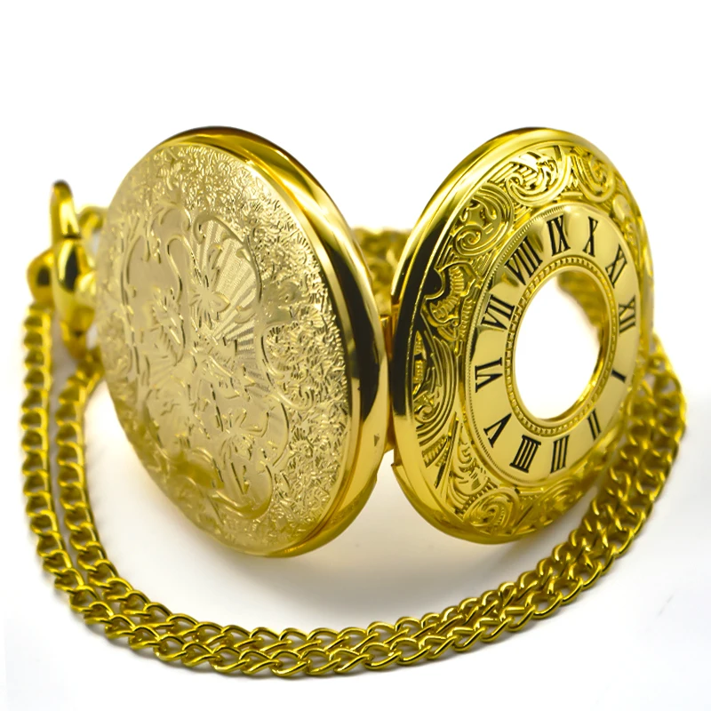 Retro Charm Neutral Fashion Hollow Roman Digital Carving Quartz Pocket Watch Steampunk Men's and Women's Necklace Pendant Gift