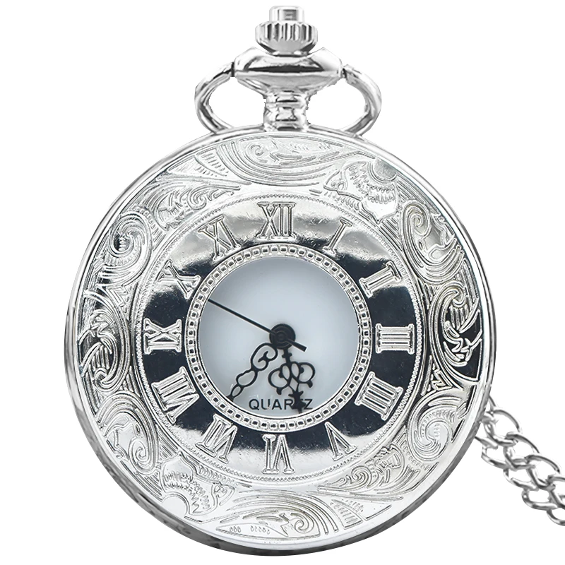 Retro Charm Neutral Fashion Hollow Roman Digital Carving Quartz Pocket Watch Steampunk Men's and Women's Necklace Pendant Gift
