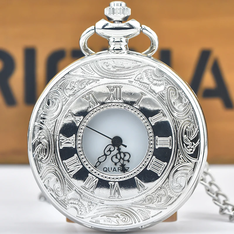 Retro Charm Neutral Fashion Hollow Roman Digital Carving Quartz Pocket Watch Steampunk Men's and Women's Necklace Pendant Gift