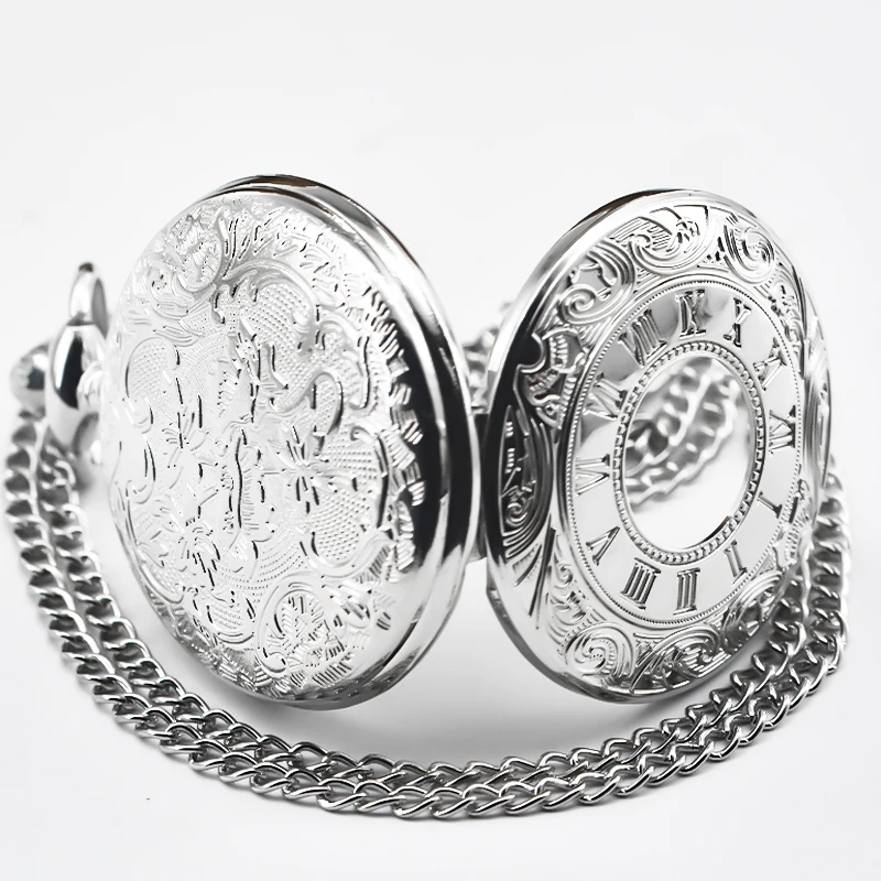 Retro Charm Neutral Fashion Hollow Roman Digital Carving Quartz Pocket Watch Steampunk Men's and Women's Necklace Pendant Gift