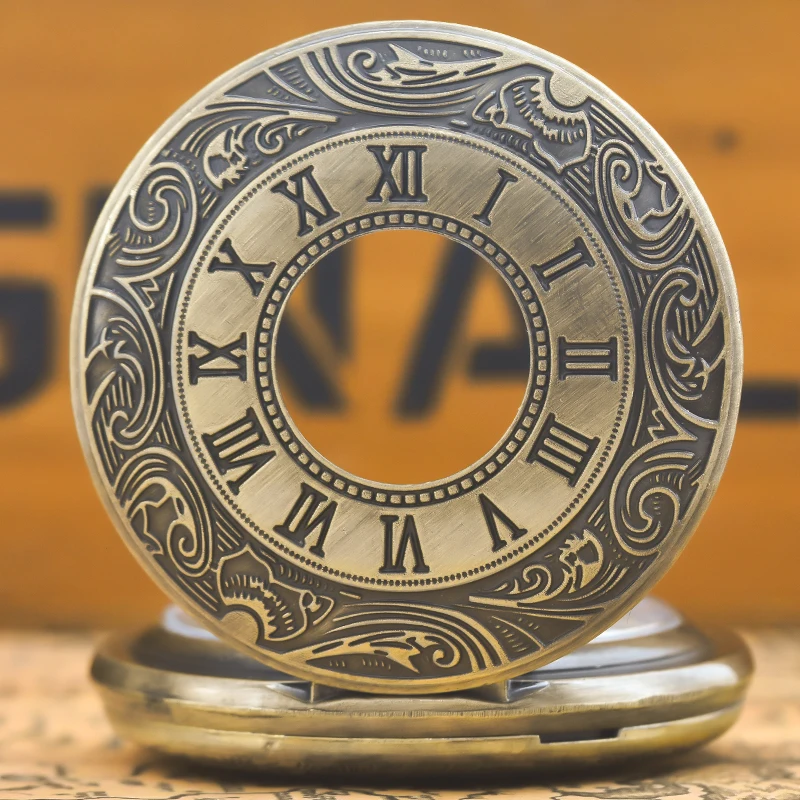 Retro Charm Neutral Fashion Hollow Roman Digital Carving Quartz Pocket Watch Steampunk Men's and Women's Necklace Pendant Gift