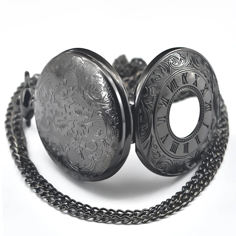 Retro Charm Neutral Fashion Hollow Roman Digital Carving Quartz Pocket Watch Steampunk Men's and Women's Necklace Pendant Gift