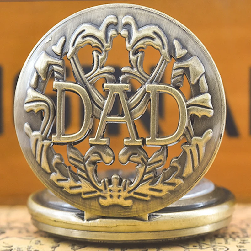 Retro Charm Neutral Fashion Hollow Dad Carving Quartz Steampunk Pocket Watch Necklace Pendant Gift for Father