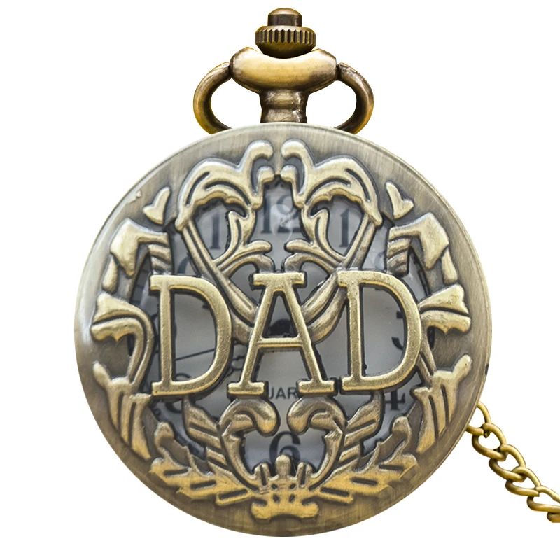 Retro Charm Neutral Fashion Hollow Dad Carving Quartz Steampunk Pocket Watch Necklace Pendant Gift for Father