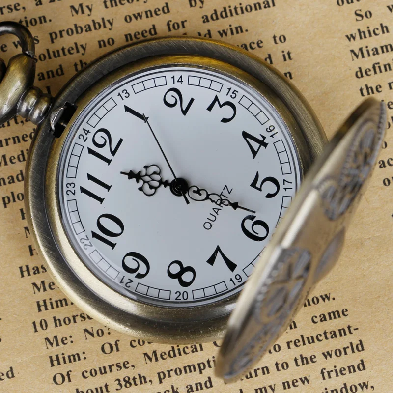 Bronze gear design Quartz pocket watch Unisex fashion Arabic digital men's Watch Necklace Pendant timepiece gift