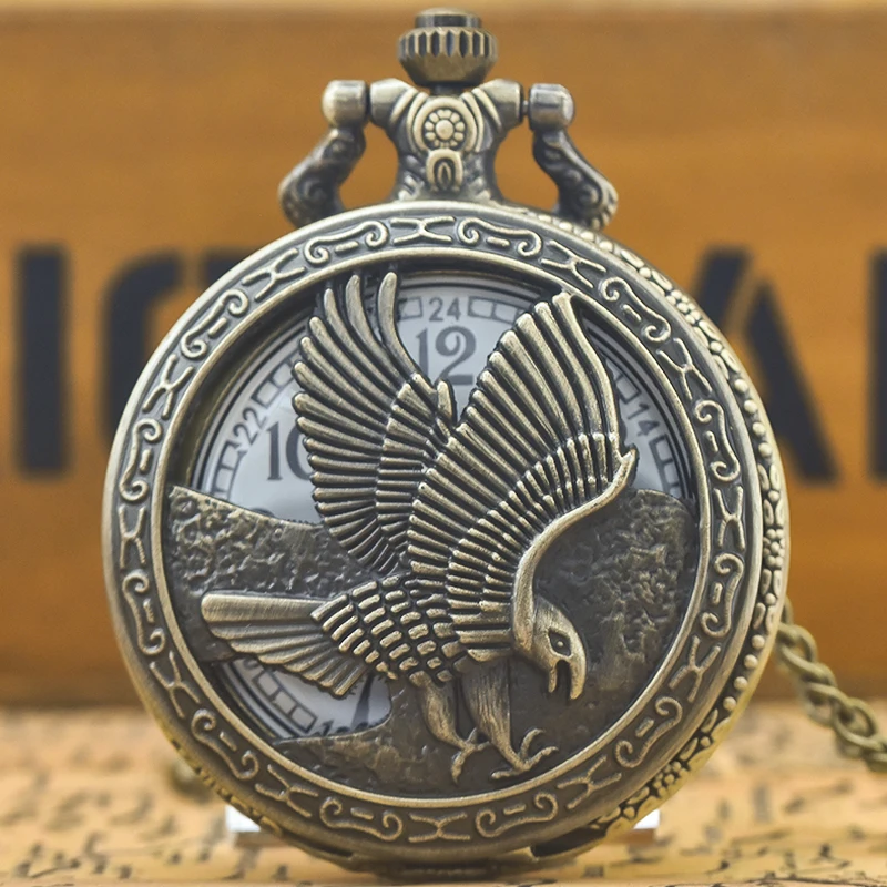 Retro Charm Neutral Fashion Hollow Eagle Carving Quartz Pocket Watch Steampunk Men's and Women's Necklace Pendant Gift