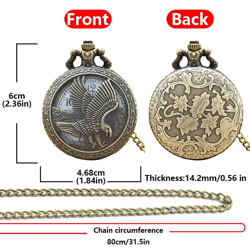 Retro Charm Neutral Fashion Hollow Eagle Carving Quartz Pocket Watch Steampunk Men's and Women's Necklace Pendant Gift