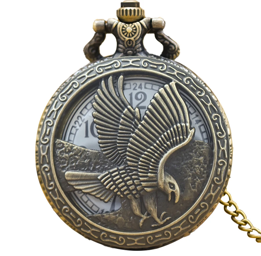 Retro Charm Neutral Fashion Hollow Eagle Carving Quartz Pocket Watch Steampunk Men's and Women's Necklace Pendant Gift