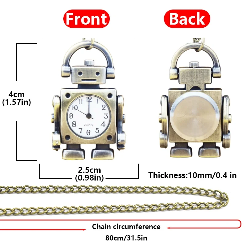 Retro Charm Neutral Fashion Robot Appearance Quartz Steampunk Pocket Watch Men's and Women's Necklace Pendant Gift