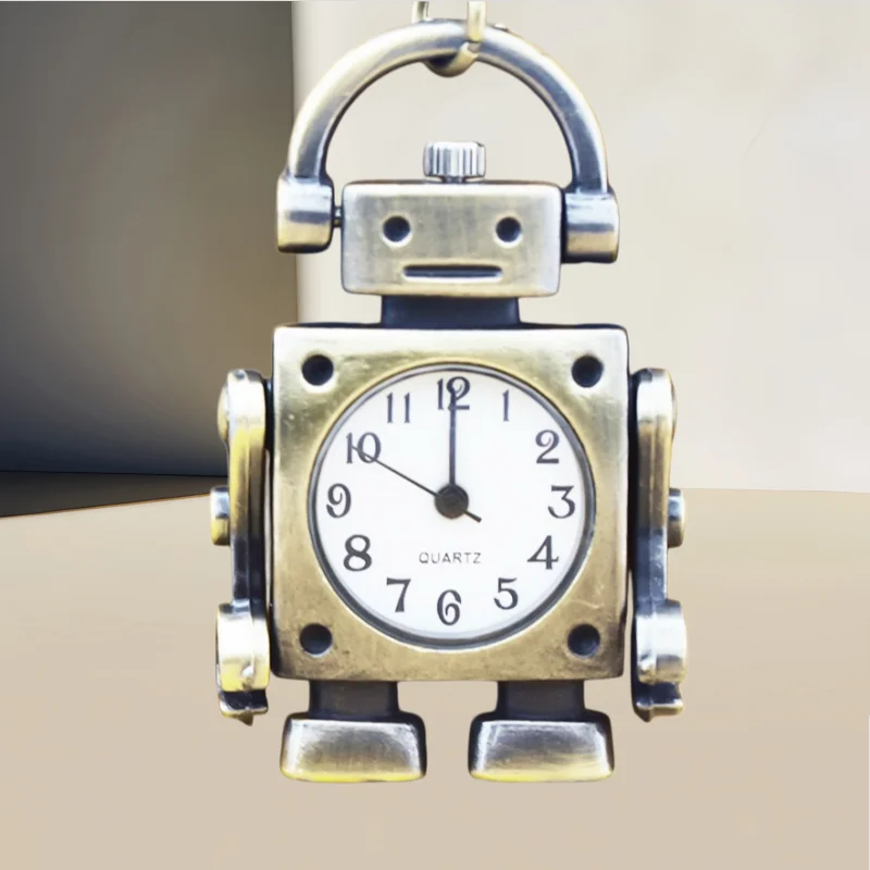 Retro Charm Neutral Fashion Robot Appearance Quartz Steampunk Pocket Watch Men's and Women's Necklace Pendant Gift