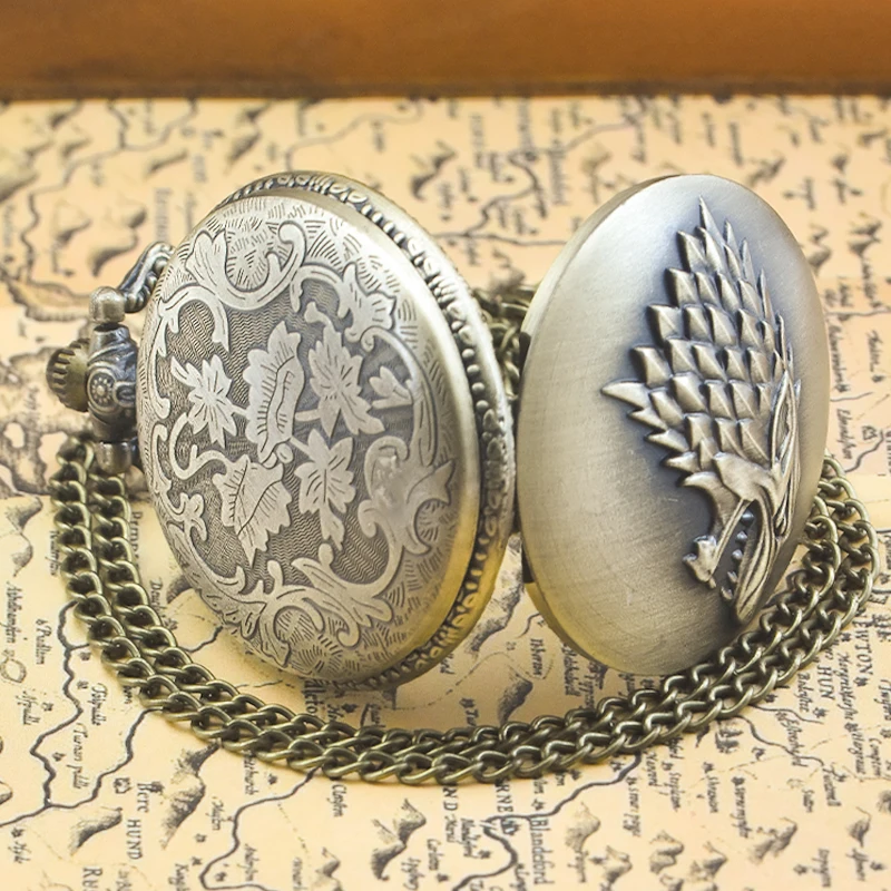 Retro Charm Neutral Fashion Wolf Head Carving Quartz Pocket Watch Steampunk Men's and Women's Necklace Pendant Gift