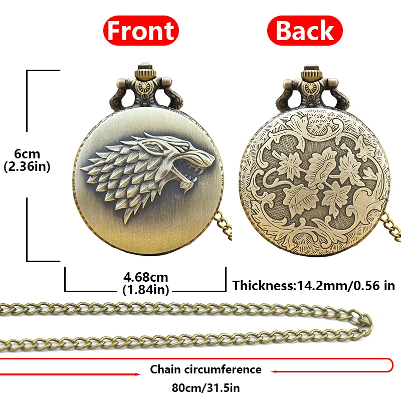 Retro Charm Neutral Fashion Wolf Head Carving Quartz Pocket Watch Steampunk Men's and Women's Necklace Pendant Gift