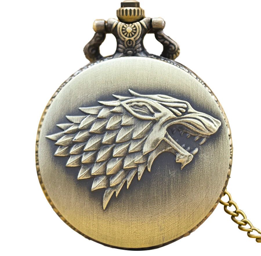 Retro Charm Neutral Fashion Wolf Head Carving Quartz Pocket Watch Steampunk Men's and Women's Necklace Pendant Gift