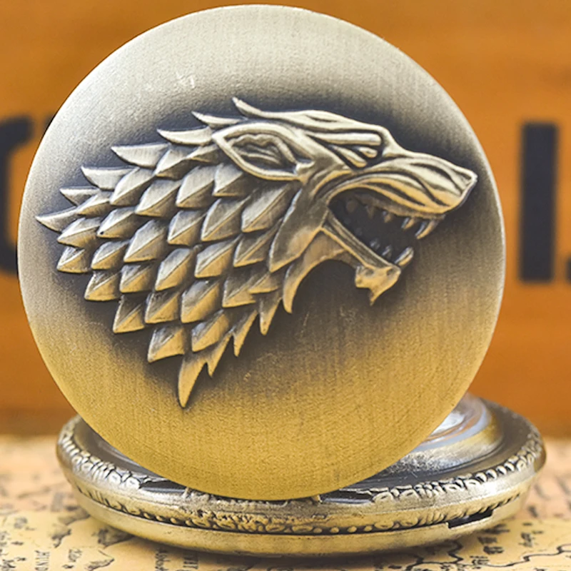 Retro Charm Neutral Fashion Wolf Head Carving Quartz Pocket Watch Steampunk Men's and Women's Necklace Pendant Gift