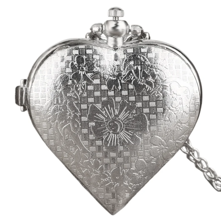 Retro Charm Neutral Fashion Heart Shaped Hollow Small Quartz Steampunk Pocket Watch Men's and Women's Necklace Pendant Gift