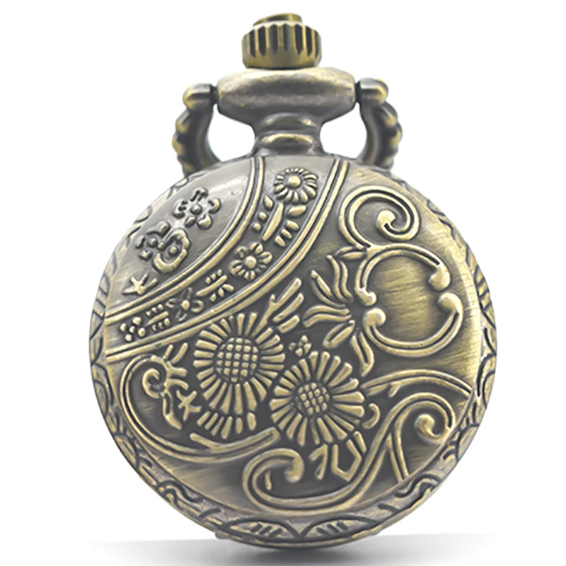 Vintage Bronze Steampunk Gear Carving Small Pocket Quartz Pocket Watch Necklace Pendant Clock Chain Men's and Women's Gifts