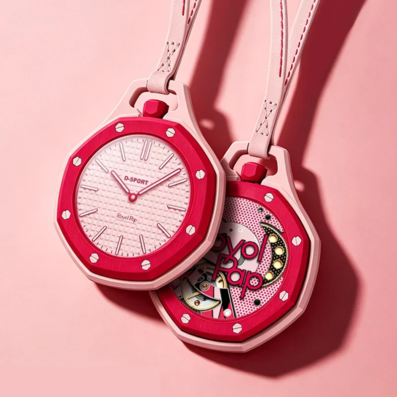 Fashion Sports Octagonal Pocket Watch With Lanyard Hot Style Neck Quartz Movement Candy Color Pendant Watch Mini Hanging Watch