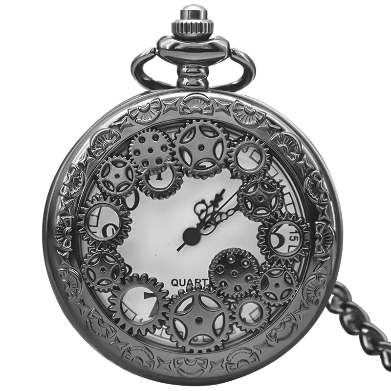 Retro Charm Neutral Fashion Hollow Gear Carving Quartz Steampunk Pocket Watch Men's and Women's Necklace Pendant Gift