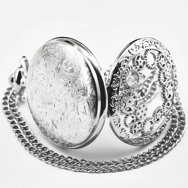 Retro Charm Neutral Fashion Hollow Gear Carving Quartz Steampunk Pocket Watch Men's and Women's Necklace Pendant Gift