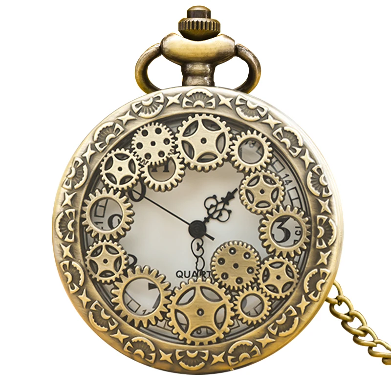 Retro Charm Neutral Fashion Hollow Gear Carving Quartz Steampunk Pocket Watch Men's and Women's Necklace Pendant Gift