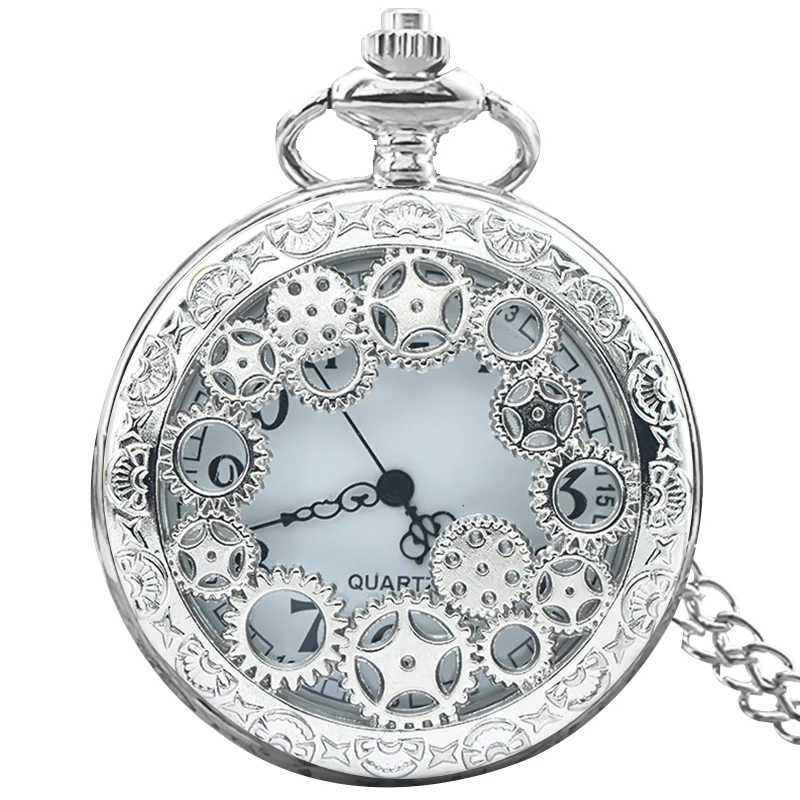 Retro Charm Neutral Fashion Hollow Gear Carving Quartz Steampunk Pocket Watch Men's and Women's Necklace Pendant Gift