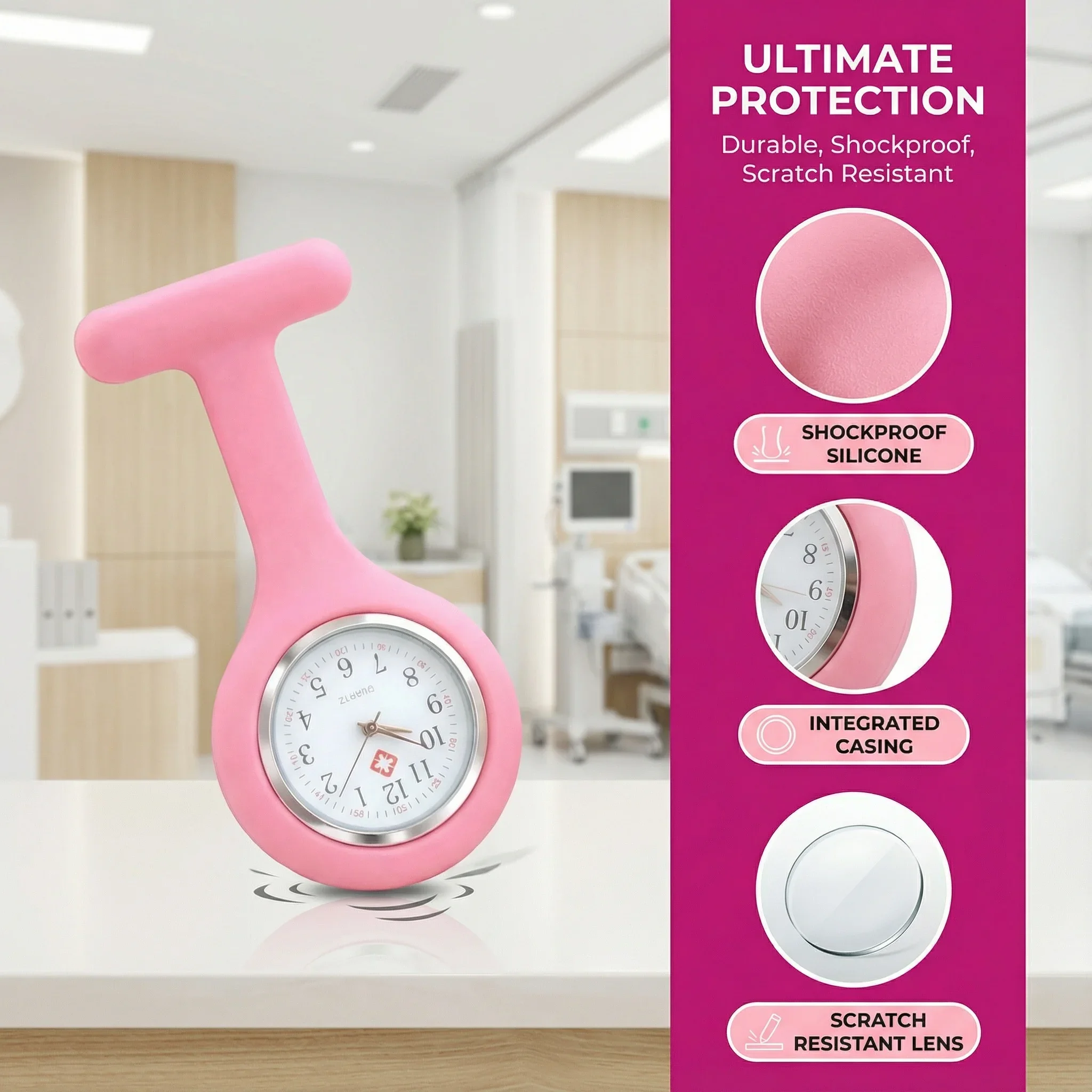 Silicone Nurse Fob Watch, Clip‑on Brooch Quartz Pocket Watch, Medical Hanging Watch for Doctor Nurse Work Uniform Accessories