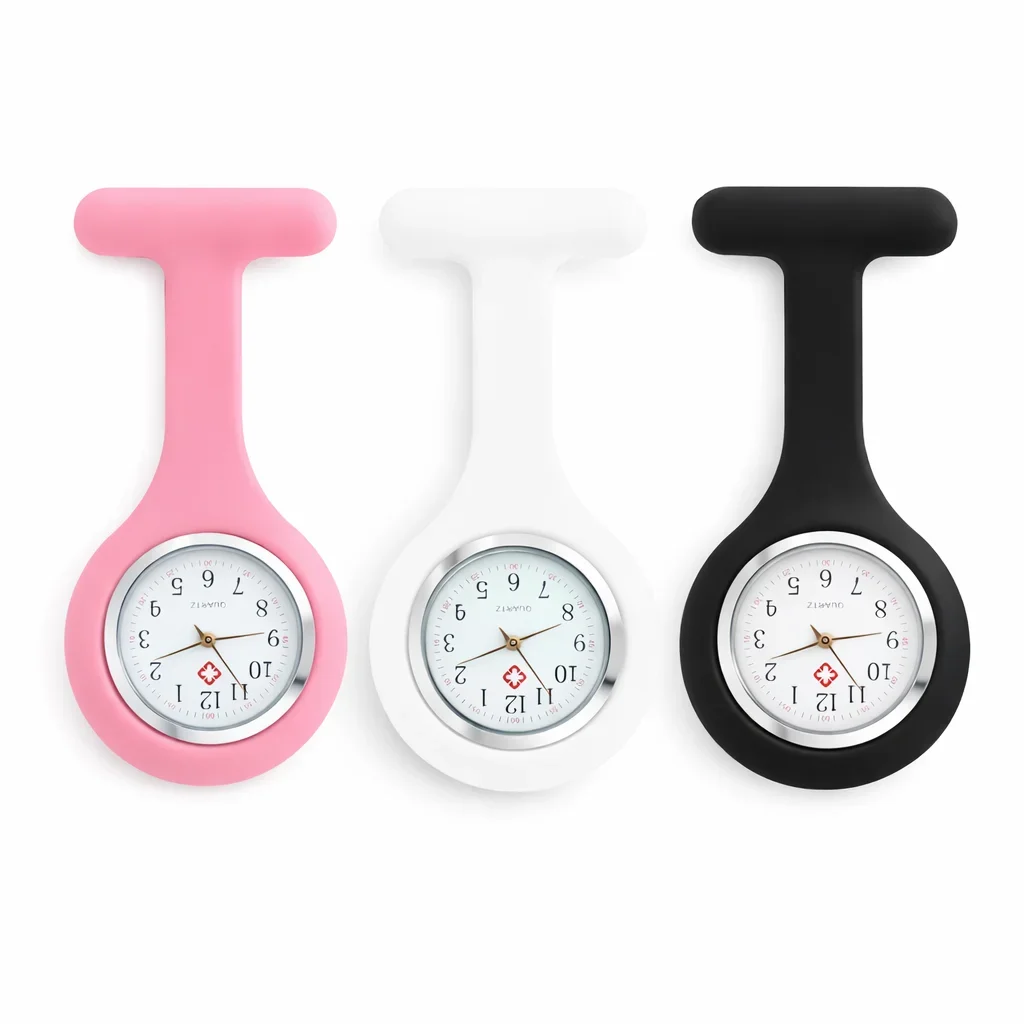 Silicone Nurse Fob Watch, Clip‑on Brooch Quartz Pocket Watch, Medical Hanging Watch for Doctor Nurse Work Uniform Accessories