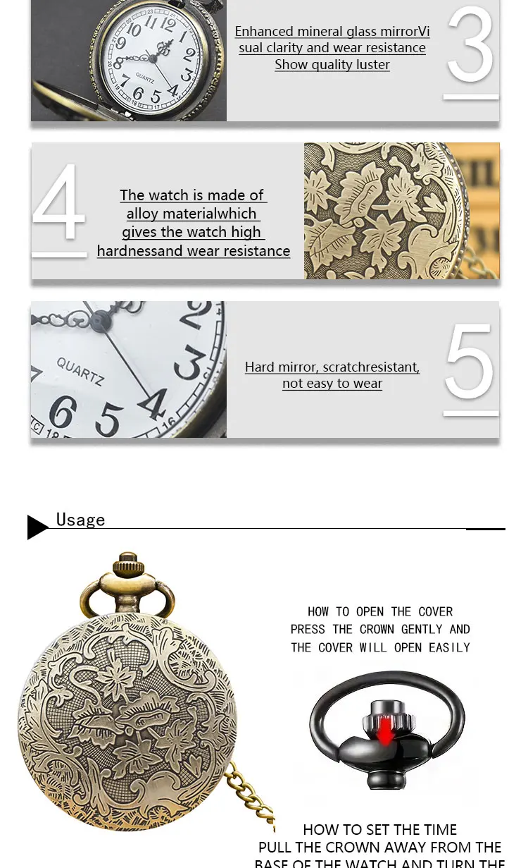 Retro Charm Neutral Fashion Eagle Carving Quartz Pocket Watch Steampunk Men's and Women's Necklace Pendant Gift