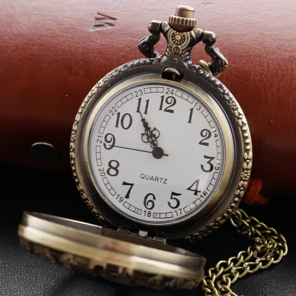 Steampunk Retro Bronze Hollow Tree of Life Quartz Pocket Watch with Fob Women's Watch Pendant Necklace Chain Men's Gift CF1088