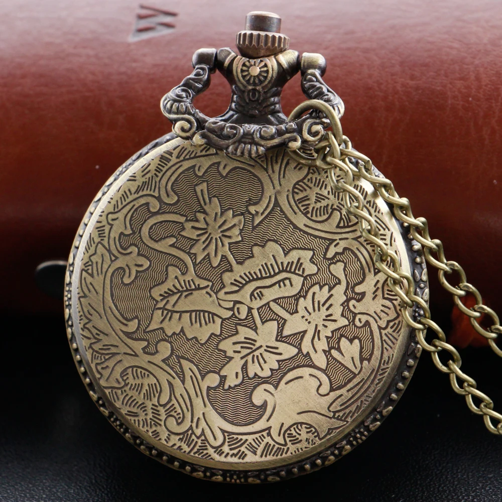 Steampunk Retro Bronze Hollow Tree of Life Quartz Pocket Watch with Fob Women's Watch Pendant Necklace Chain Men's Gift CF1088