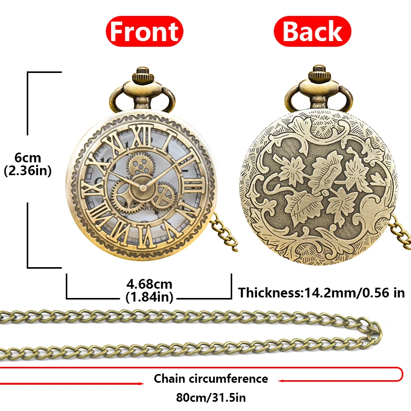 Retro Charm Neutral Fashion Hollow Gear Carving Quartz Steampunk Pocket Watch Women's and Men's Necklace Pendant Gift