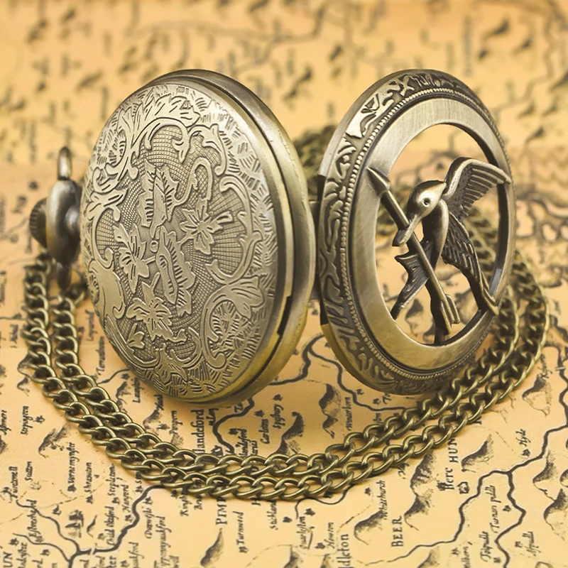 Retro Charm Neutral Fashion Hollow Bird Carving Quartz Steampunk Pocket Watch Men's and Women's Necklace Pendant Gift