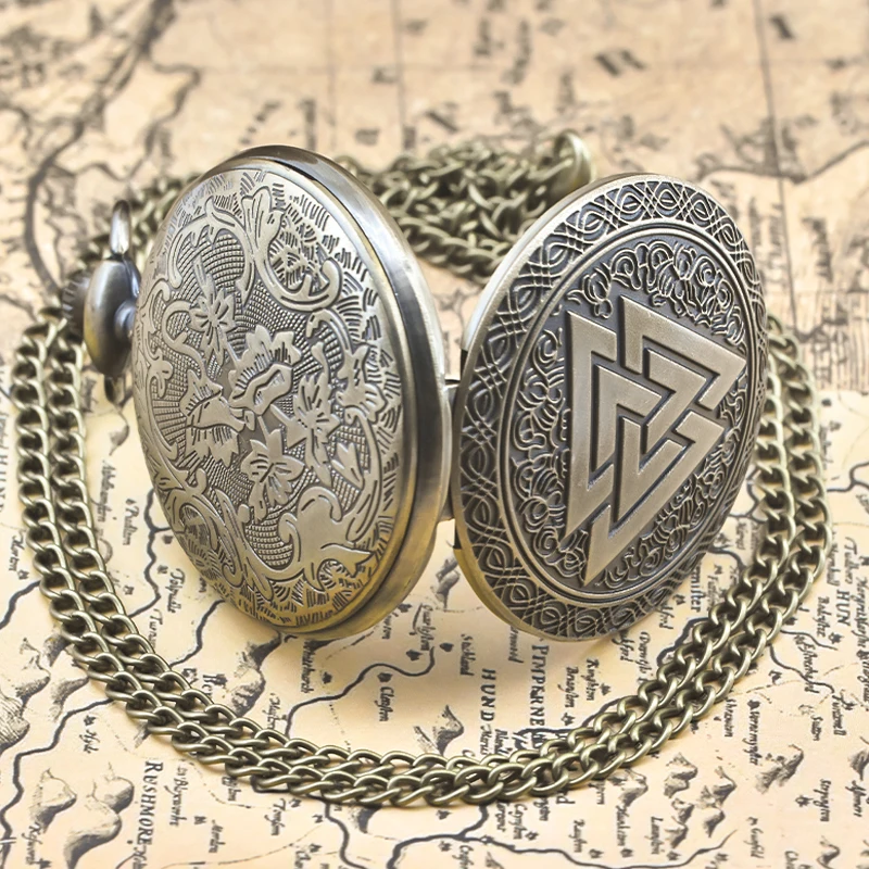 Retro Charm Neutral Fashion Viking Style Carving Quartz Steampunk Pocket Watch Men's and Women's Necklace Pendant Gift