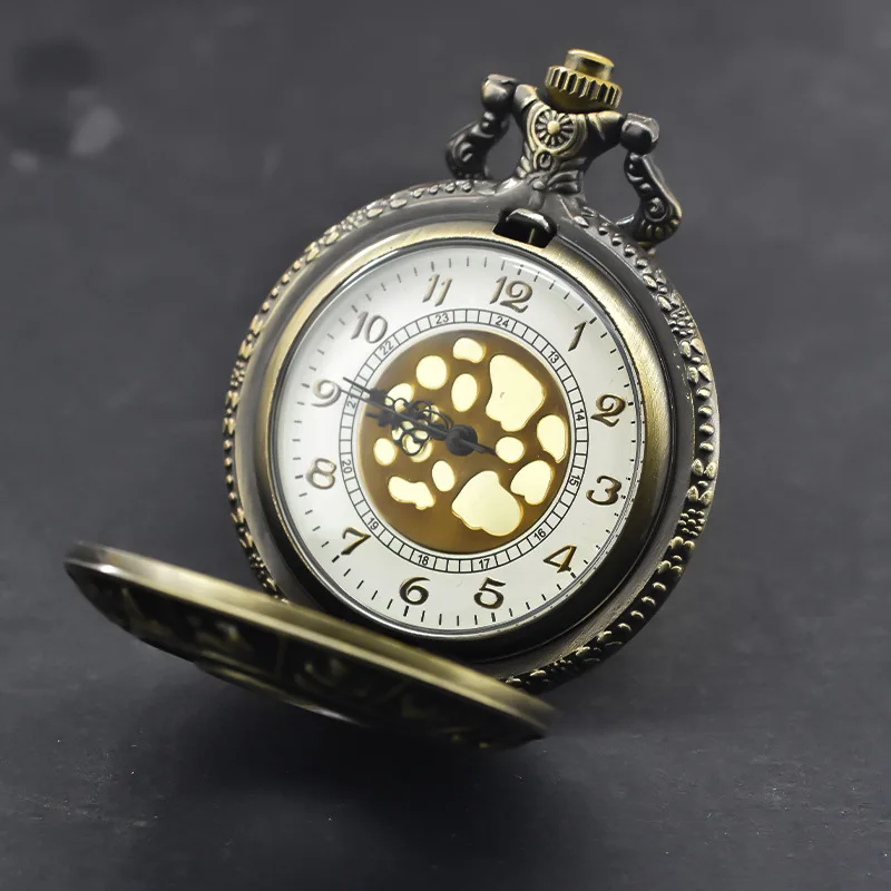 Retro Charm Fashion Hollow out Large Skeleton Carving Gold Faced Quartz Pocket Watch Steampunk Men's and Women's Necklace Pendan