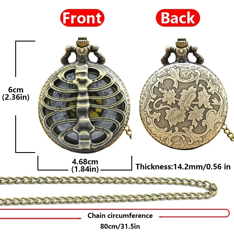 Retro Charm Fashion Hollow out Large Skeleton Carving Gold Faced Quartz Pocket Watch Steampunk Men's and Women's Necklace Pendan