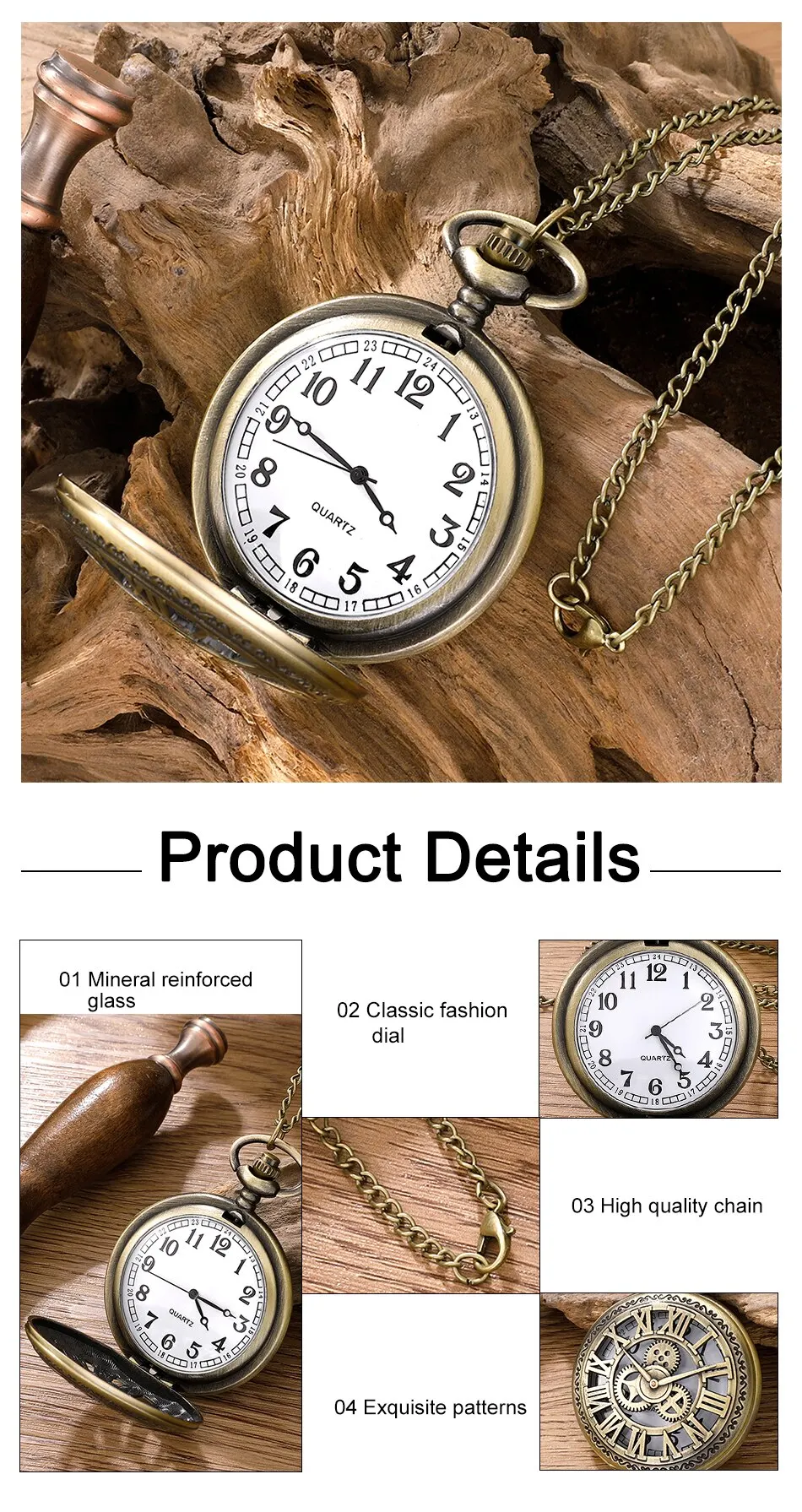 2026 New Antique Steampunk Vintage Roman Numerals Quartz Pocket Watch Bronze Case Necklace Pendant Clock Chain Mens Women